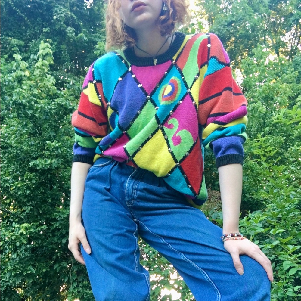 🌈💐🦄 Funky Vintage L'eau Vive Sweater